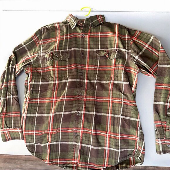 Long Sleeve Checkered Plaid Button Down Flannel Mens Large Green Red Lumberjack - Picture 1 of 16